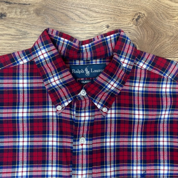 Ralph Lauren Classic Fit Red Blue Yellow Plaid Shirt Size Large - Picture 2 of 6